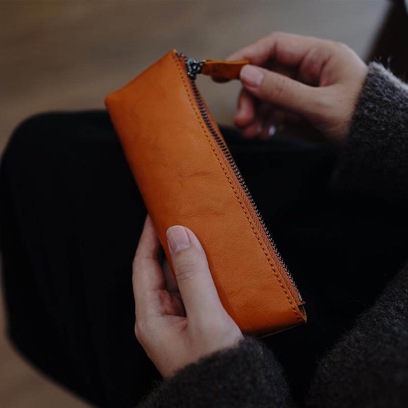 植物鞣し革 ファスナー ペンケース 筆箱