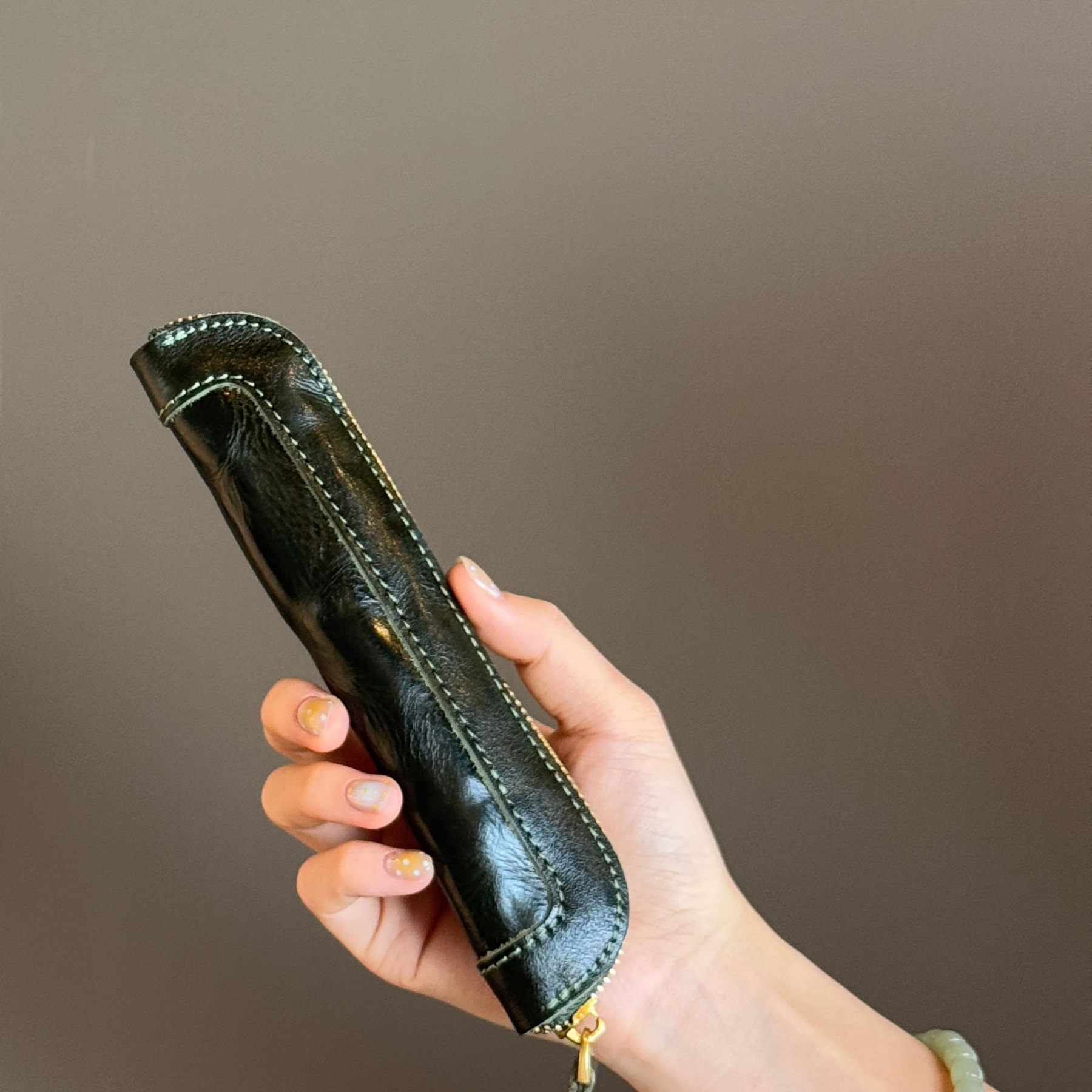 植物鞣し革 スリム ペンケース ファスナー 筆箱