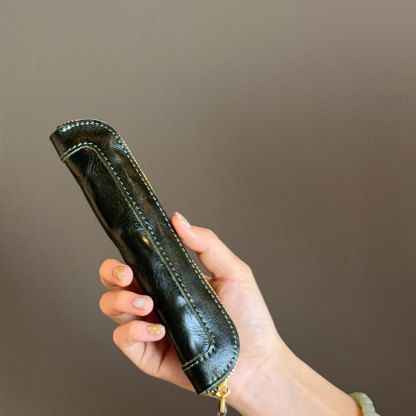 植物鞣し革 スリム ペンケース ファスナー 筆箱