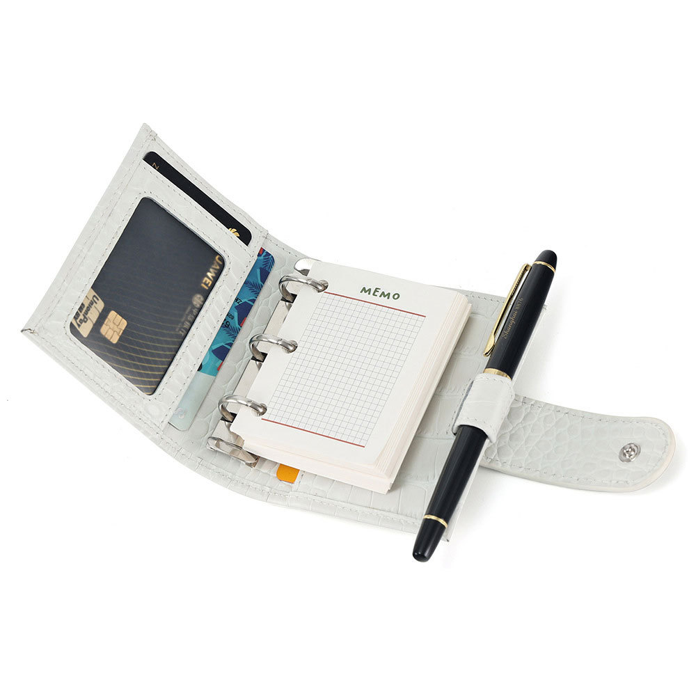 A9 3穴 バインダー 財布式 メモ帳 革カバー ノート