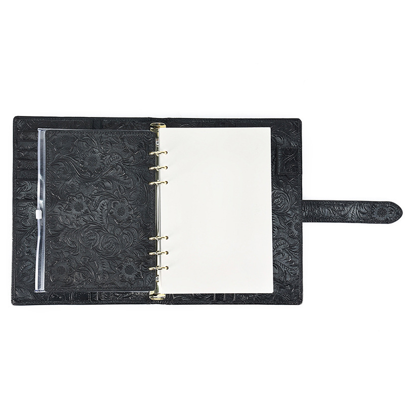 手作り の A5 9穴 バインダー 唐草 彫刻 革カバー ノート