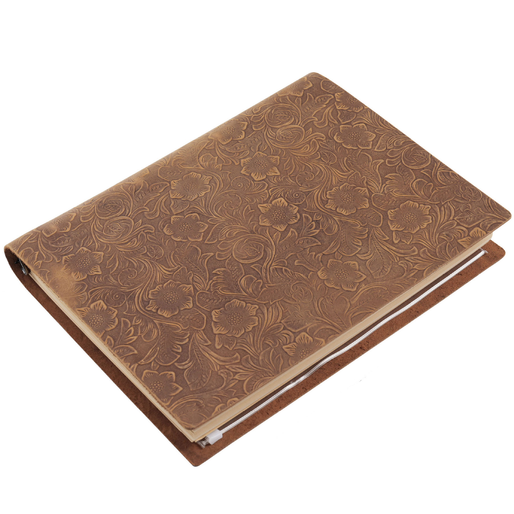 A4 9穴 バインダー 唐草 彫刻 革カバー ノート