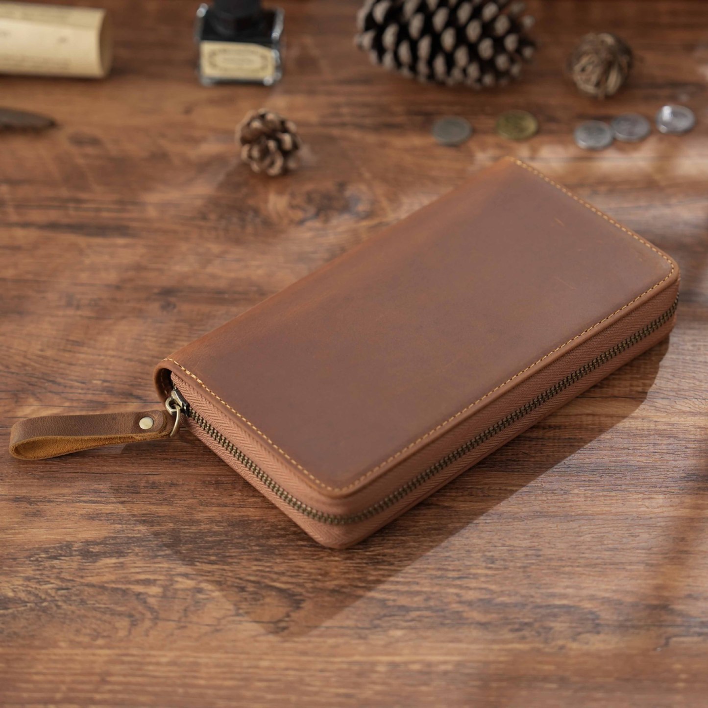 Weeks対応 ファスナー 革カバー 3本差し 多機能 ペンケース