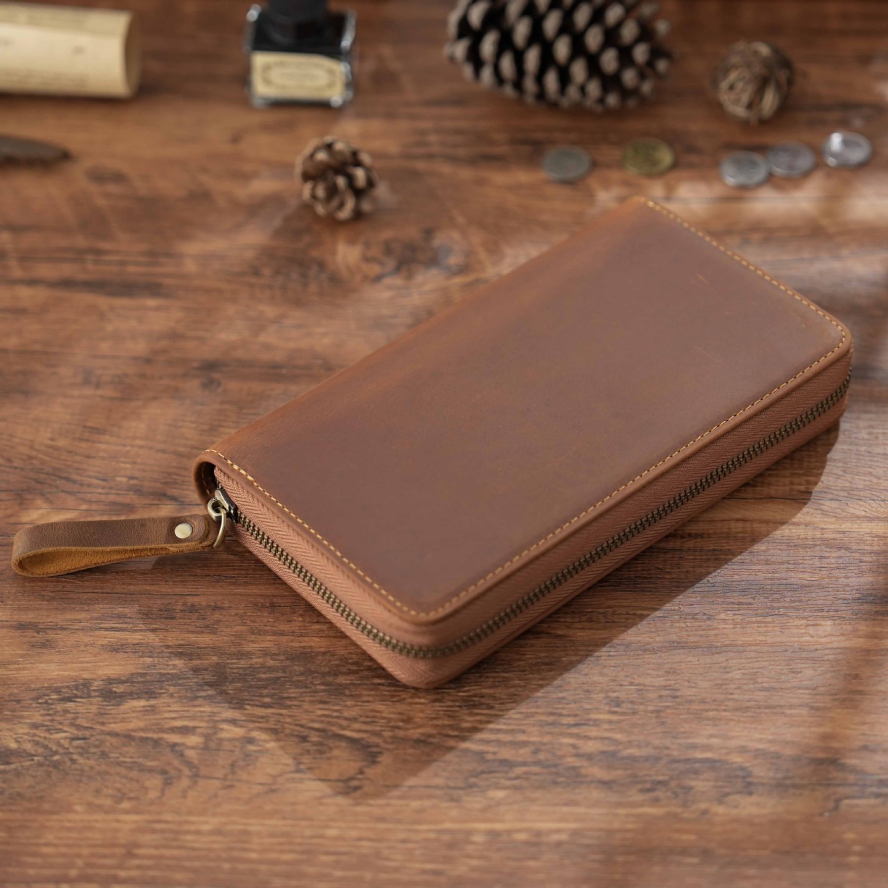 Weeks対応 ファスナー 革カバー 3本差し 多機能 ペンケース