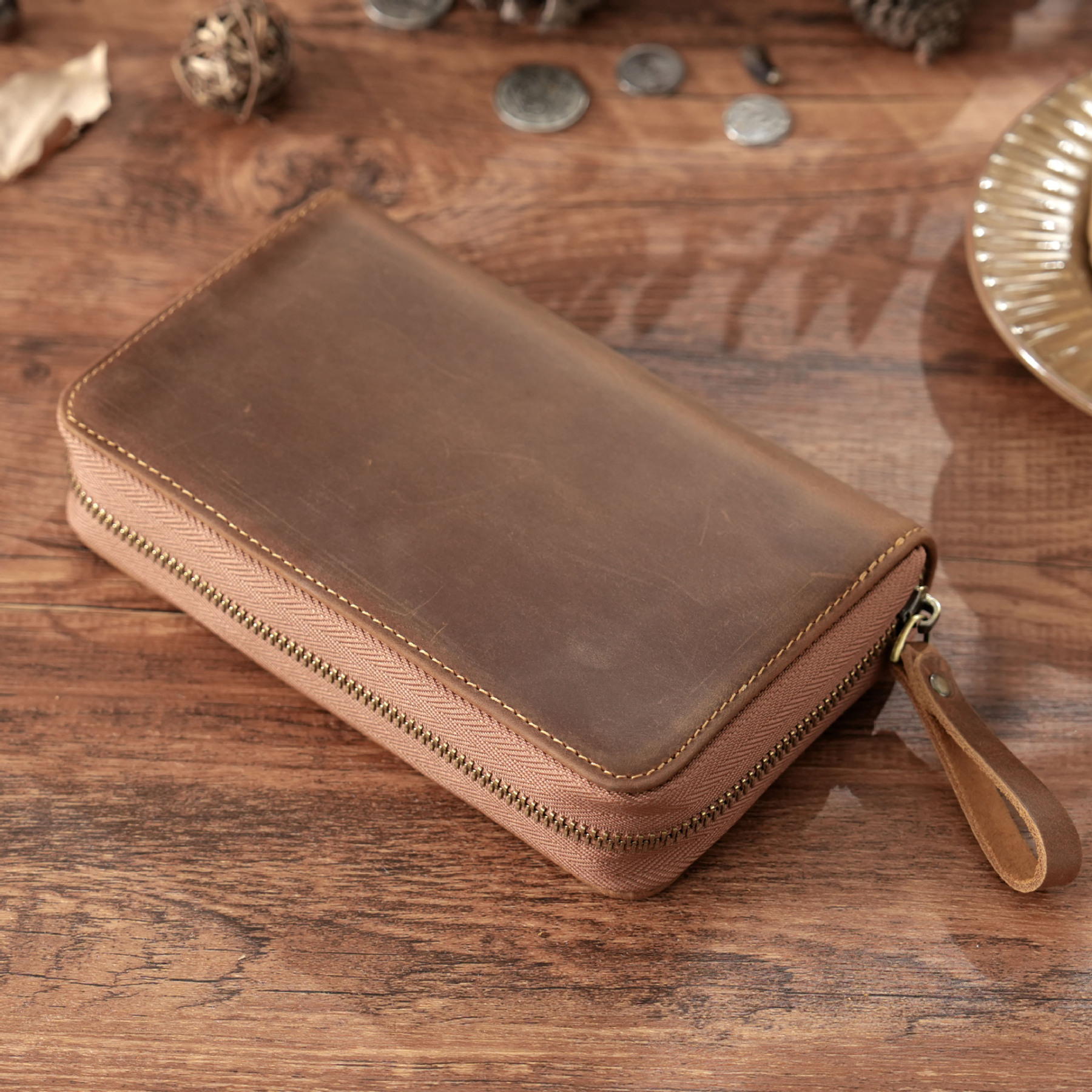 革 ペンケース 10本入れ 高級万年筆対応 ファスナー筆箱