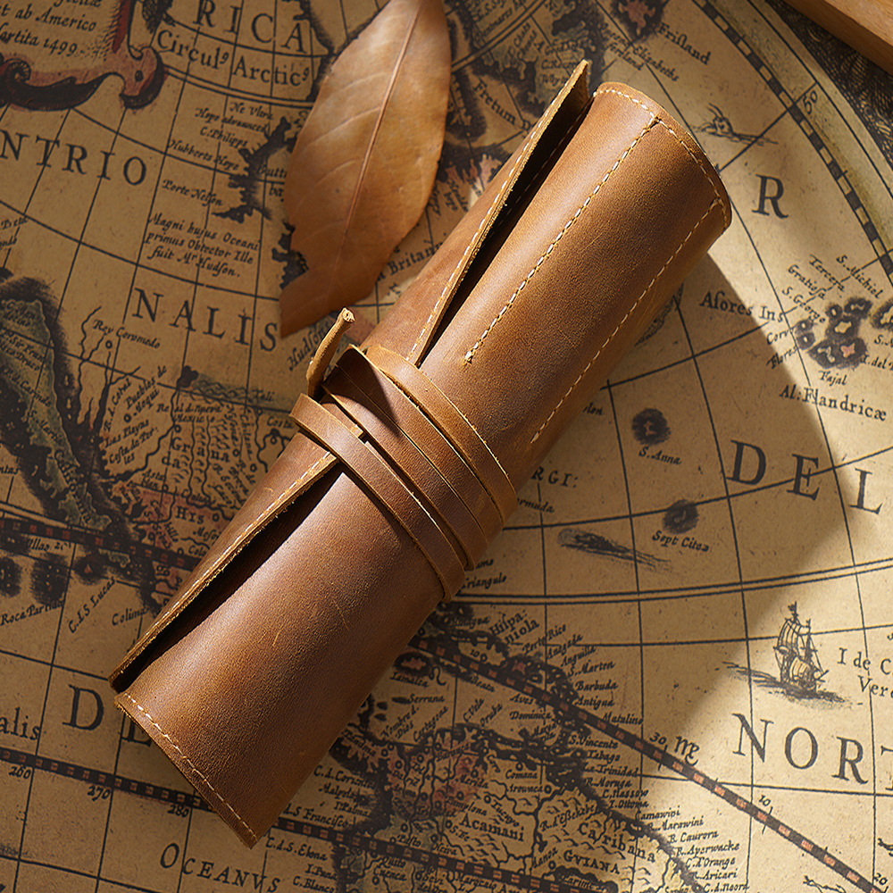 ルポペンケース 大容量 革 筆箱 筆カーテン付き