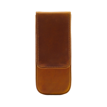 革 ペンケース 3本入れ 硬い筆箱 万年筆収納