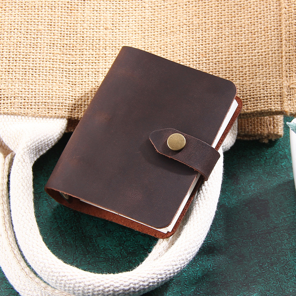 A9 3穴 バインダー メモ帳 革カバー ノート ボタン閉め
