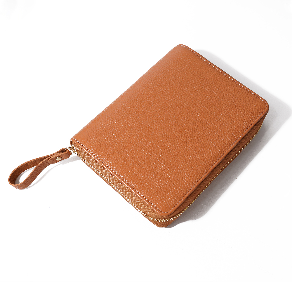 A6 ライチ革 ノート カバー 5本差し 多機能 ファスナー ペンケース