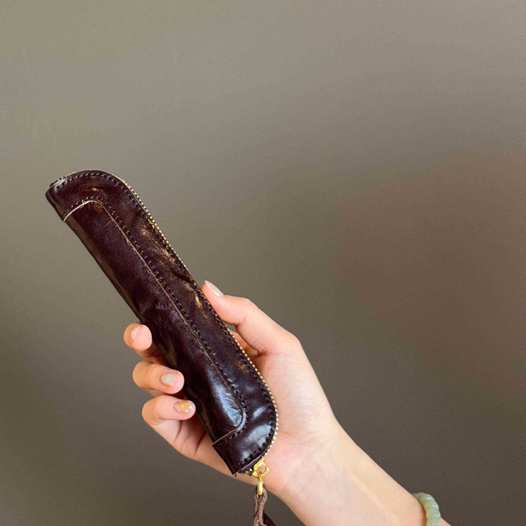 植物鞣し革 スリム ペンケース ファスナー 筆箱