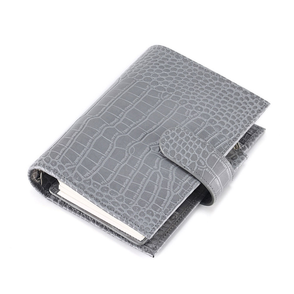A6 Personal 財布式 6穴 バインダー 大容量収納 ワニ革柄 革カバー ノート