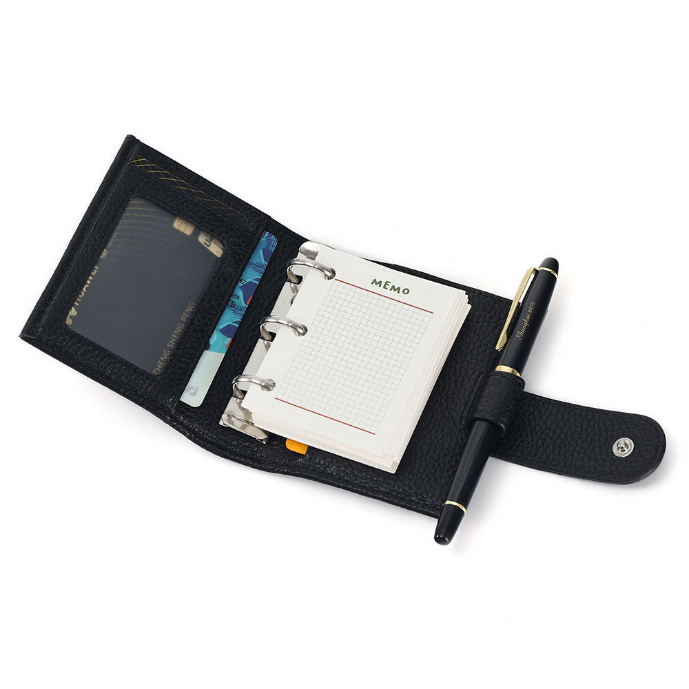 A9 3穴 バインダー 財布式 メモ帳 革カバー ノート