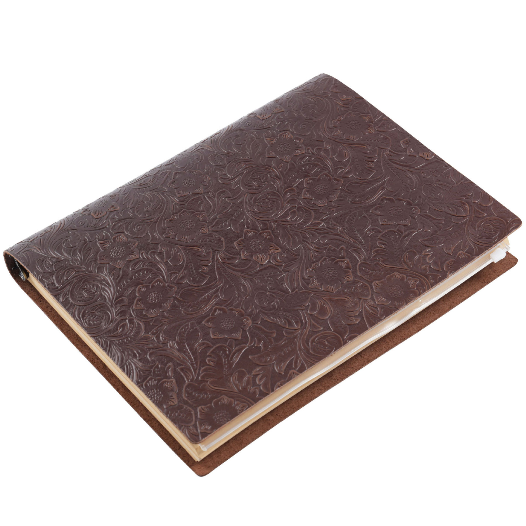 A4 9穴 バインダー 唐草 彫刻 革カバー ノート