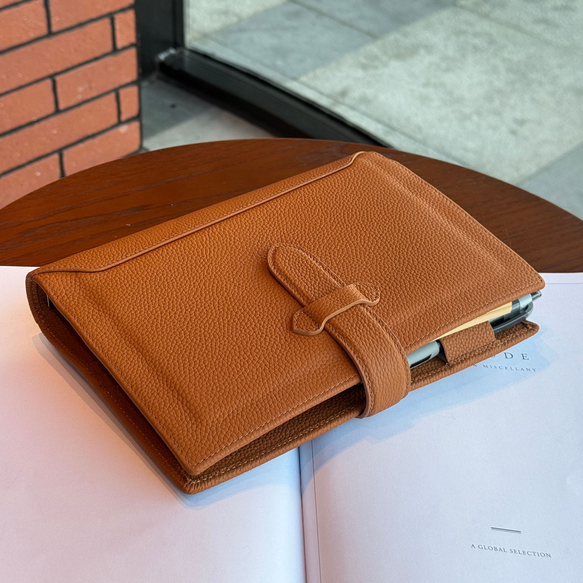 A5 6穴 バインダー 大容量収納 本革 下敷き付き カバー ノート