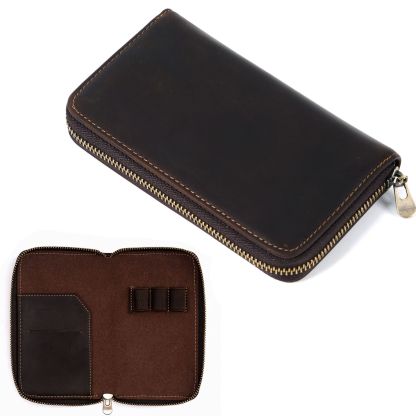 革 ペンケース 3本入れ  高級万年筆対応 レシート収納