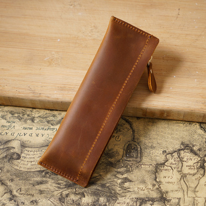 小さくてスリム 革 ペンケース ファスナー筆箱