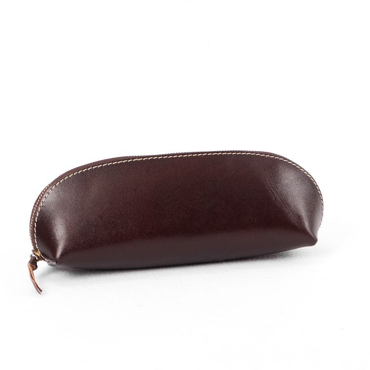 植物鞣し革 三角ペンケース ファスナー筆箱