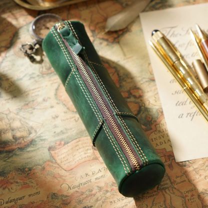 革 ペンケース 竹模様 ファスナー筆箱