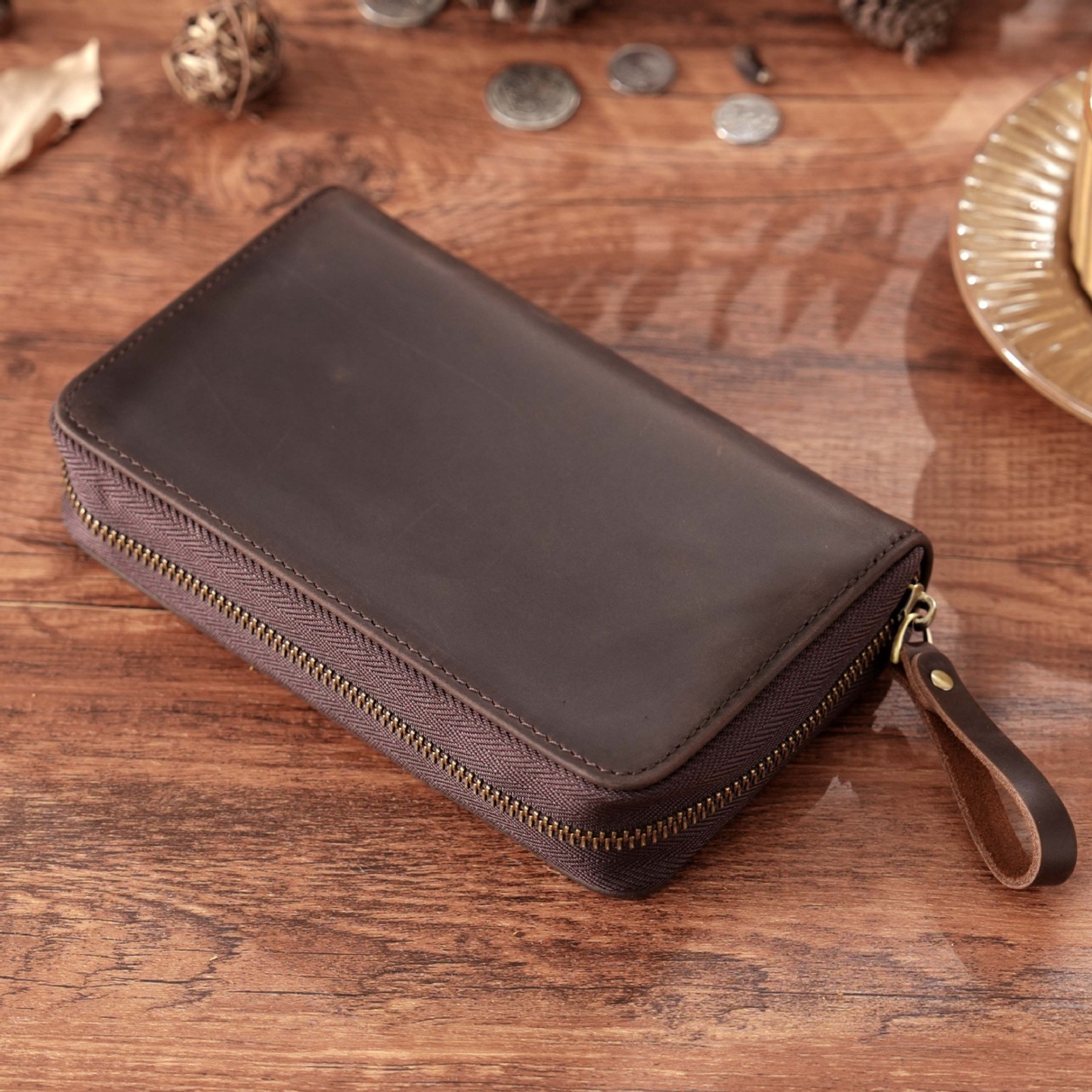 革 ペンケース 10本入れ 高級万年筆対応 ファスナー筆箱