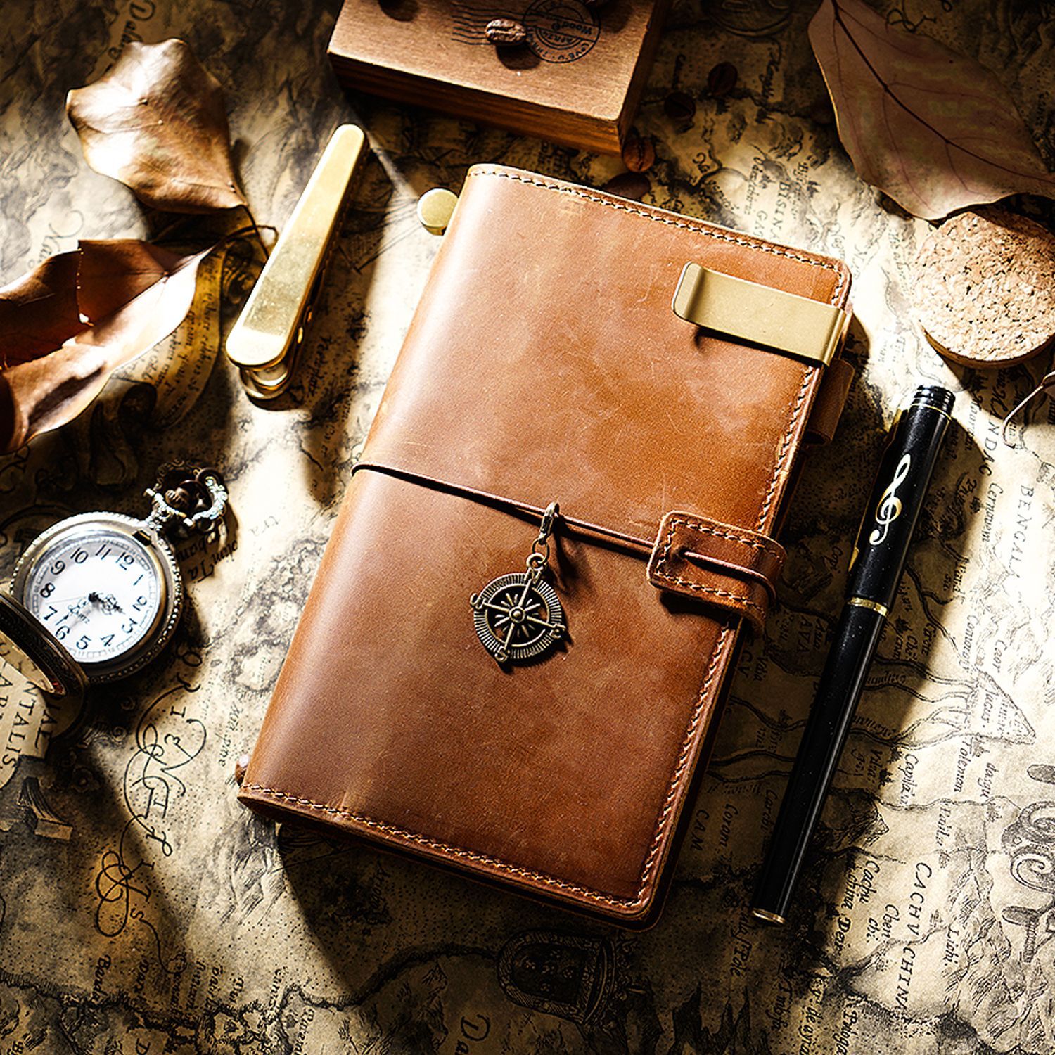 ポケットサイズ 大容量収納 システム手帳 革カバー ノート