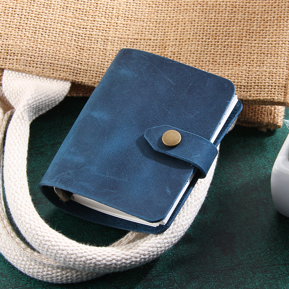 A9 3穴 バインダー メモ帳 革カバー ノート ボタン閉め