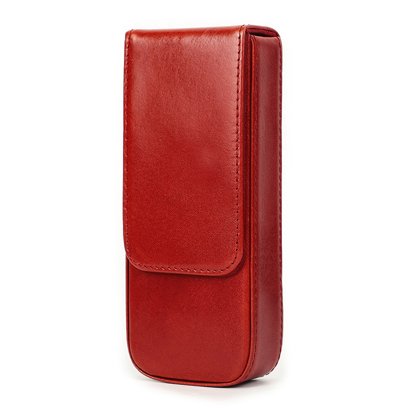 革 ペンケース 3本入れ 硬い筆箱 万年筆ケース