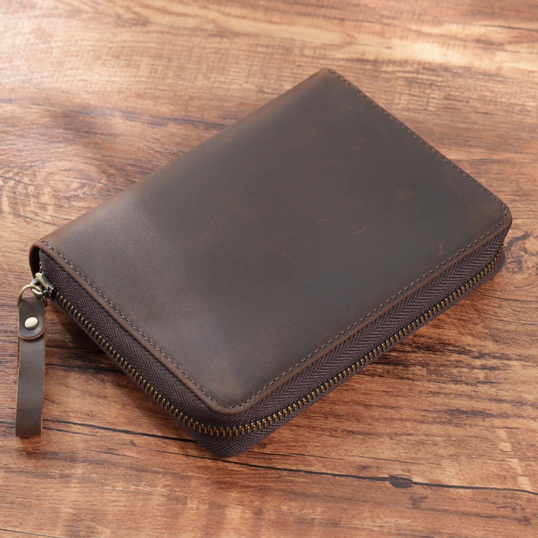 A6 革 ノート カバー 5本差し 多機能 ファスナー ペンケース