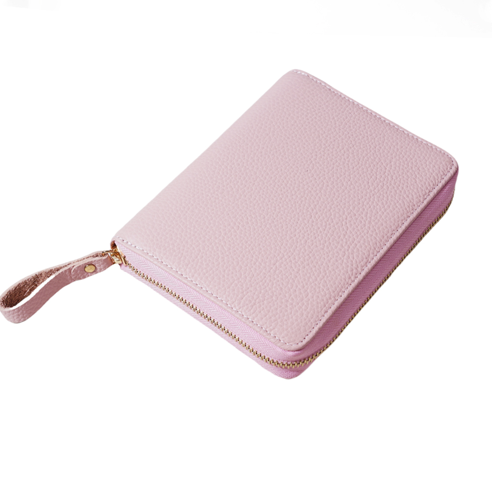 A6 ライチ革 ノート カバー 5本差し 多機能 ファスナー ペンケース