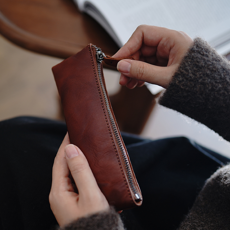 植物鞣し革 ファスナー ペンケース 筆箱