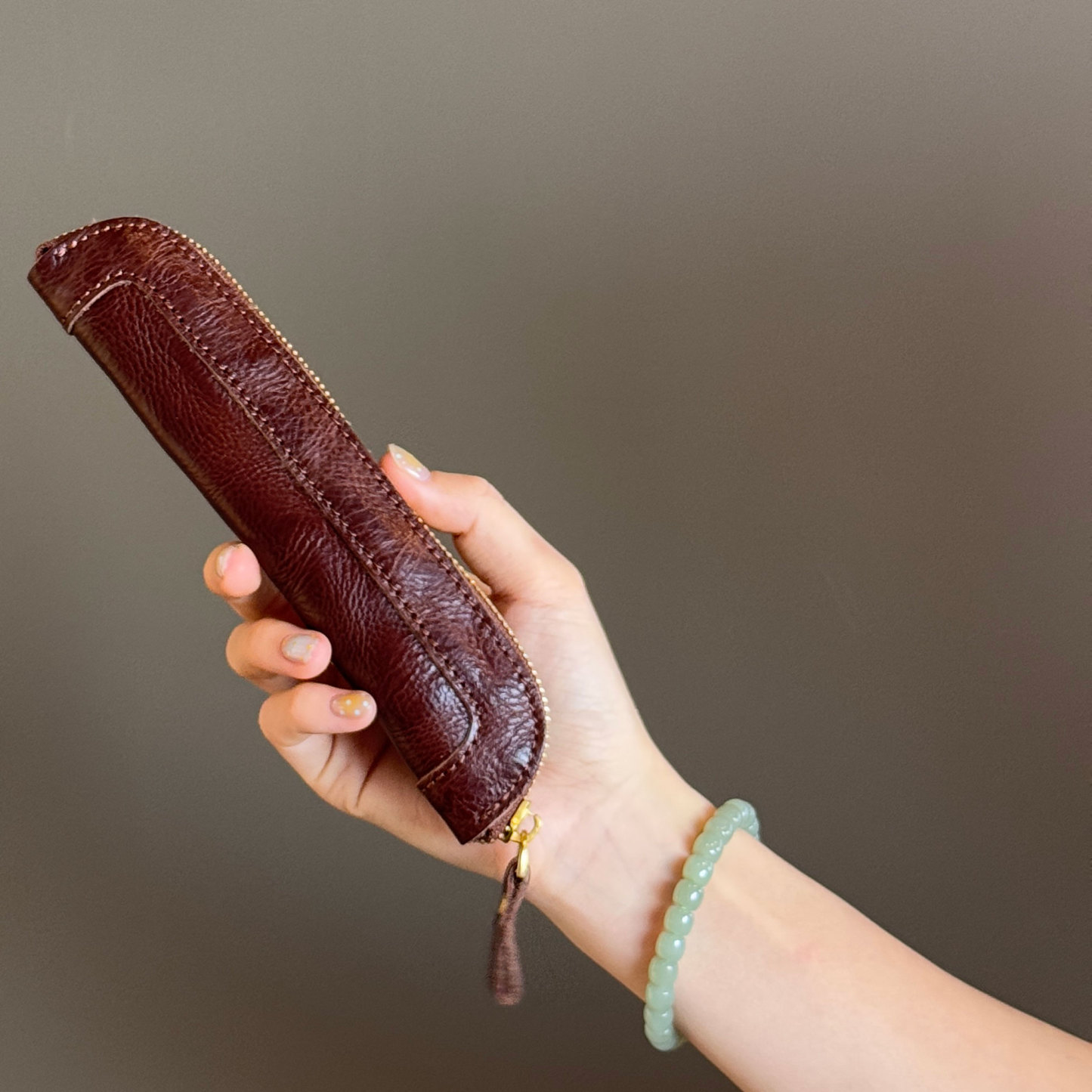 植物鞣し革 スリム ペンケース ファスナー 筆箱