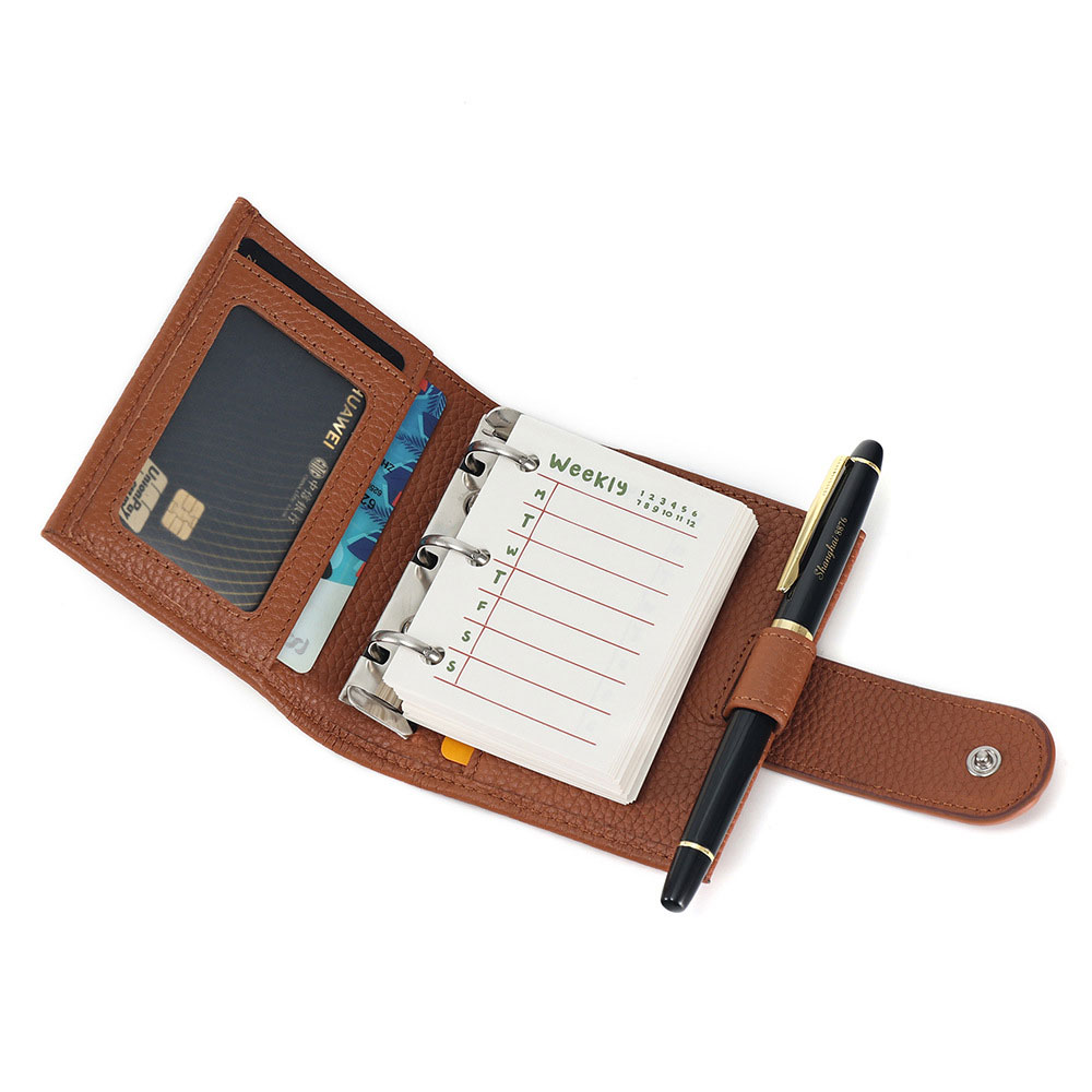 A9 3穴 バインダー 財布式 メモ帳 革カバー ノート