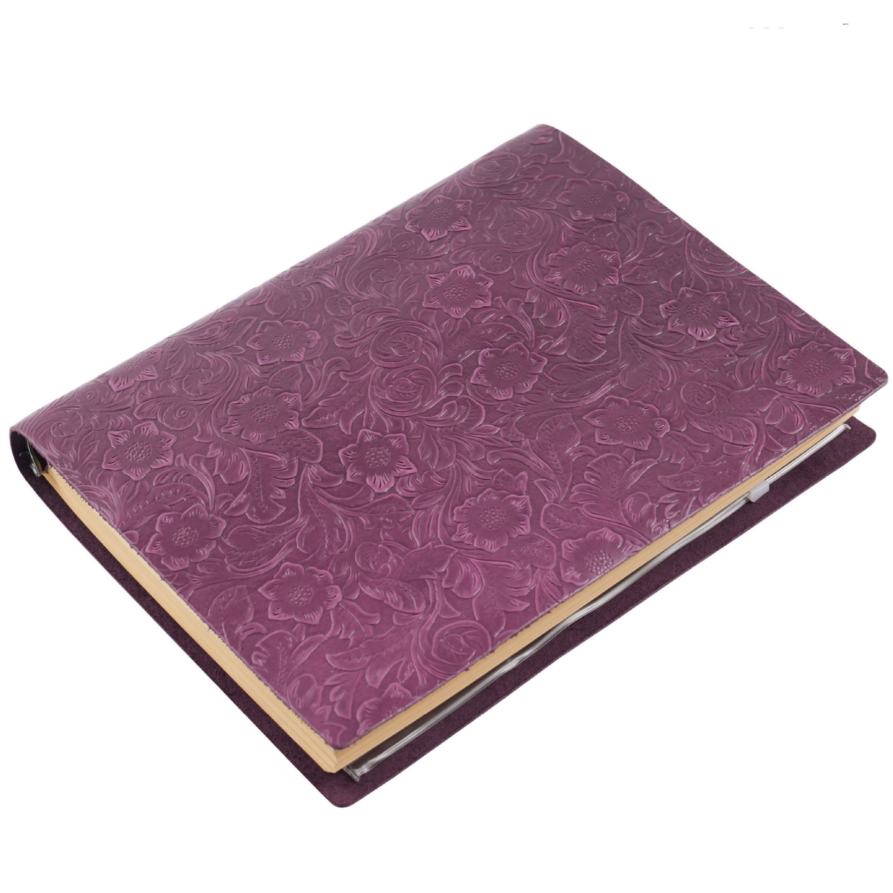 A4 9穴 バインダー 唐草 彫刻 革カバー ノート