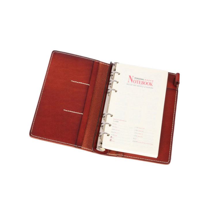 A6 6穴 バインダー 大容量収納 植物鞣し 革カバー ノート