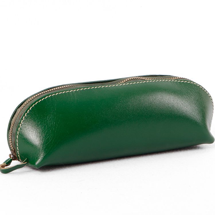 植物鞣し革 三角ペンケース 大容量 ファスナー筆箱