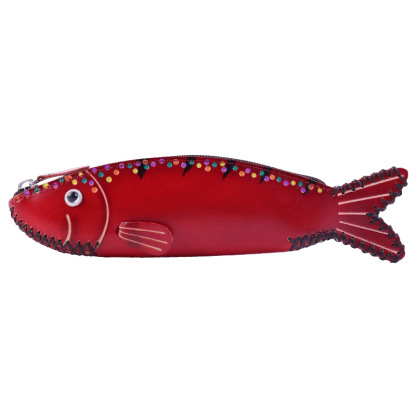 植物鞣し革 ペンケース 面白い 魚 ファスナー筆箱