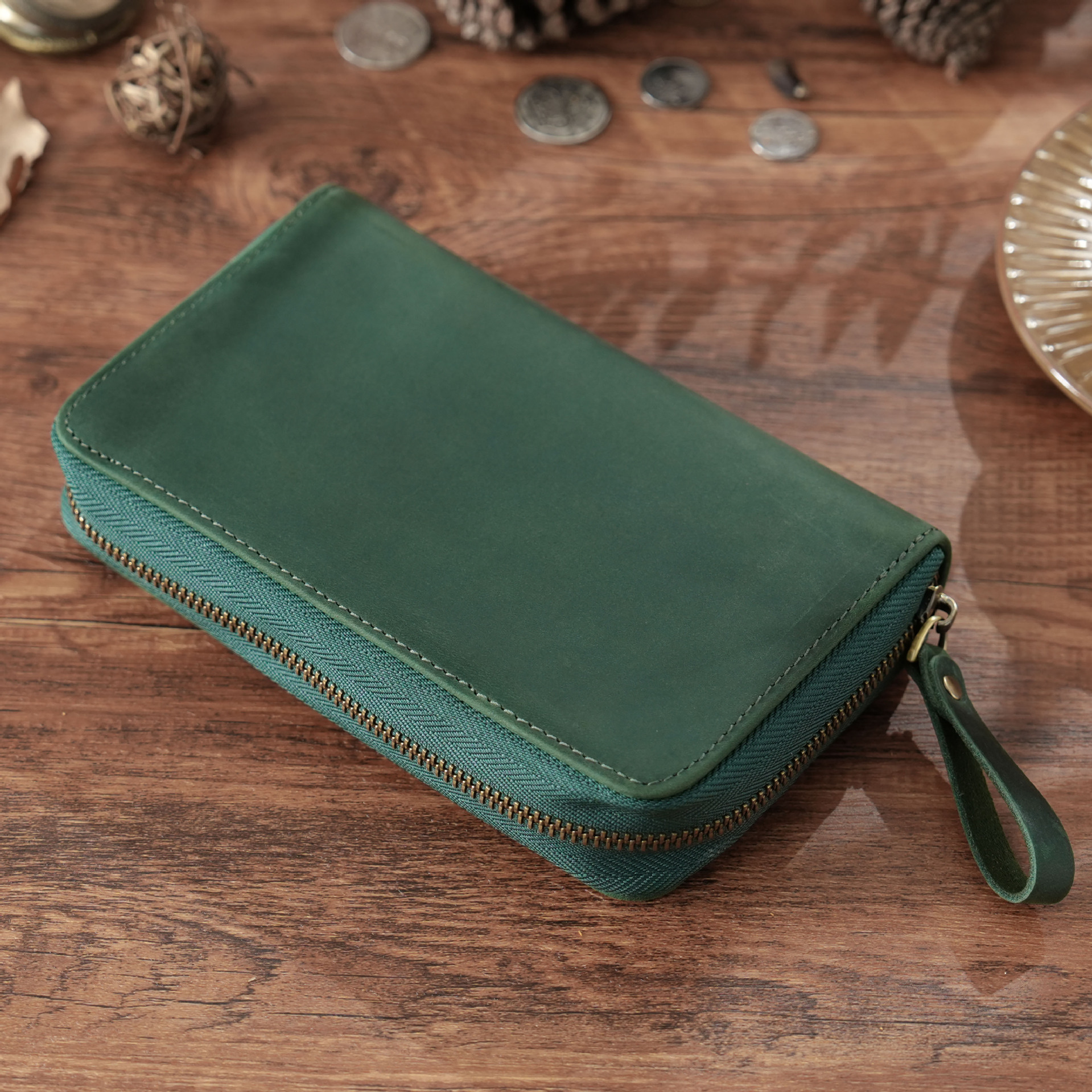 革 ペンケース 10本入れ 高級万年筆対応 ファスナー筆箱