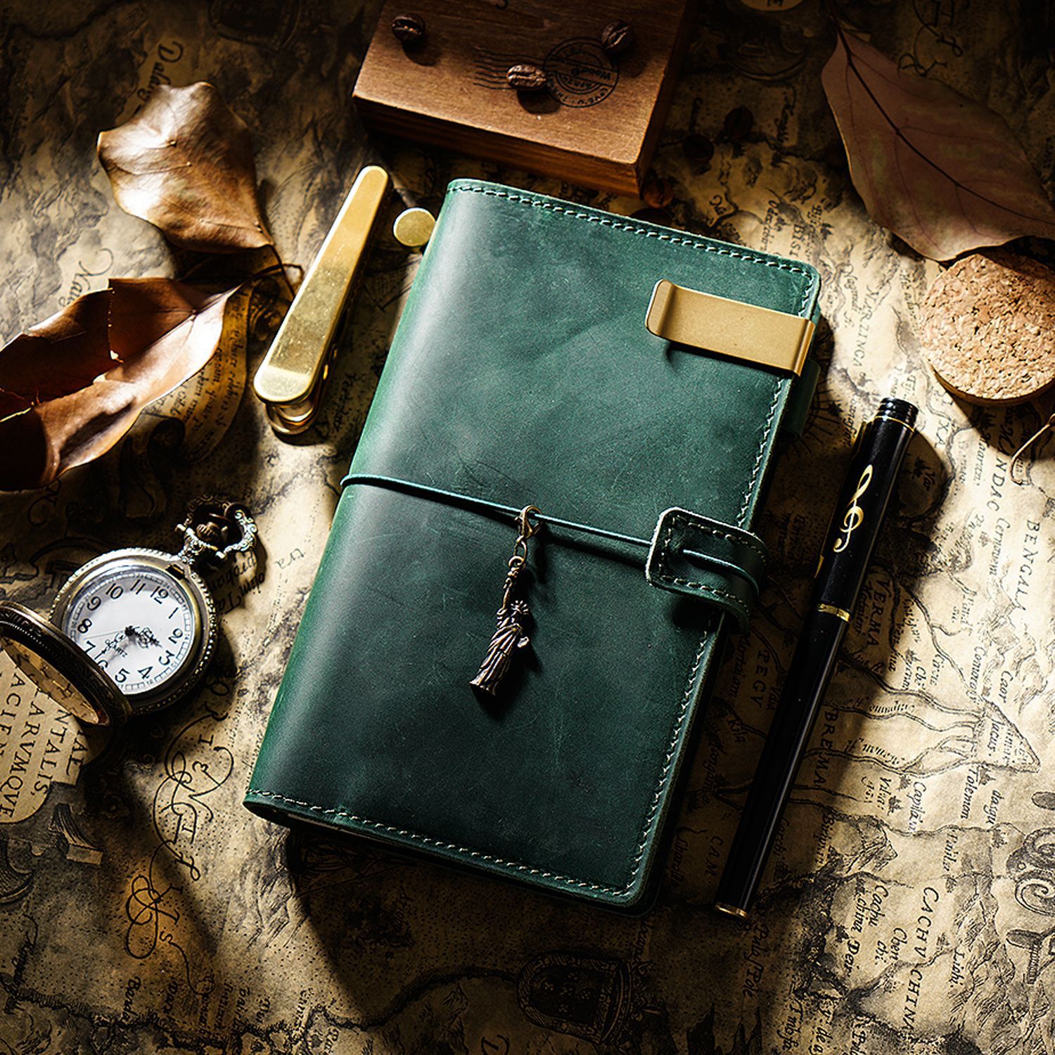 ポケットサイズ 大容量収納 システム手帳 革カバー ノート