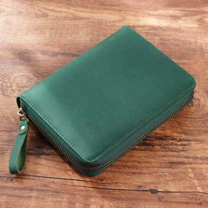 A6 革 ノート カバー 5本差し 多機能 ファスナー ペンケース