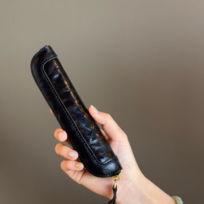 植物鞣し革 スリム ペンケース ファスナー 筆箱