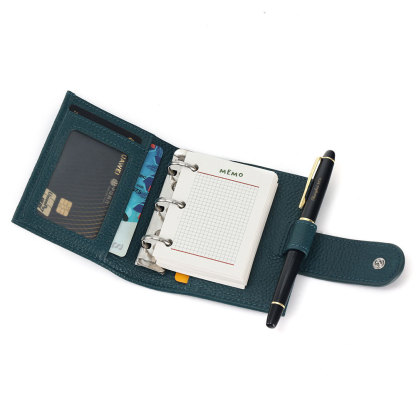 A9 3穴 バインダー 財布式 メモ帳 革カバー ノート