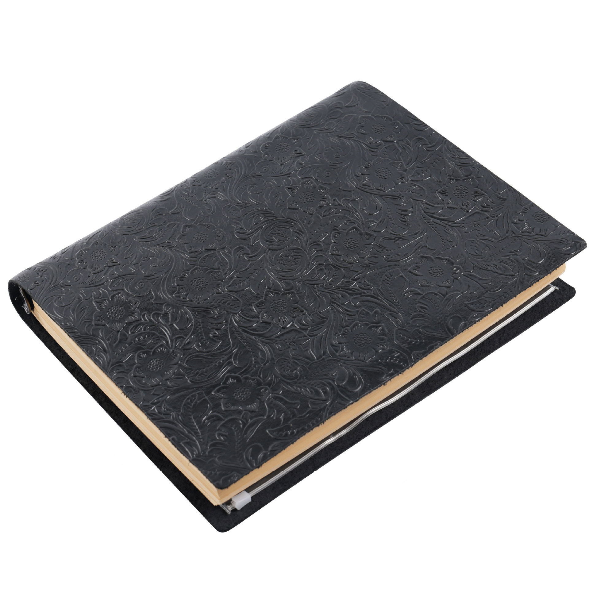 A4 9穴 バインダー 唐草 彫刻 革カバー ノート