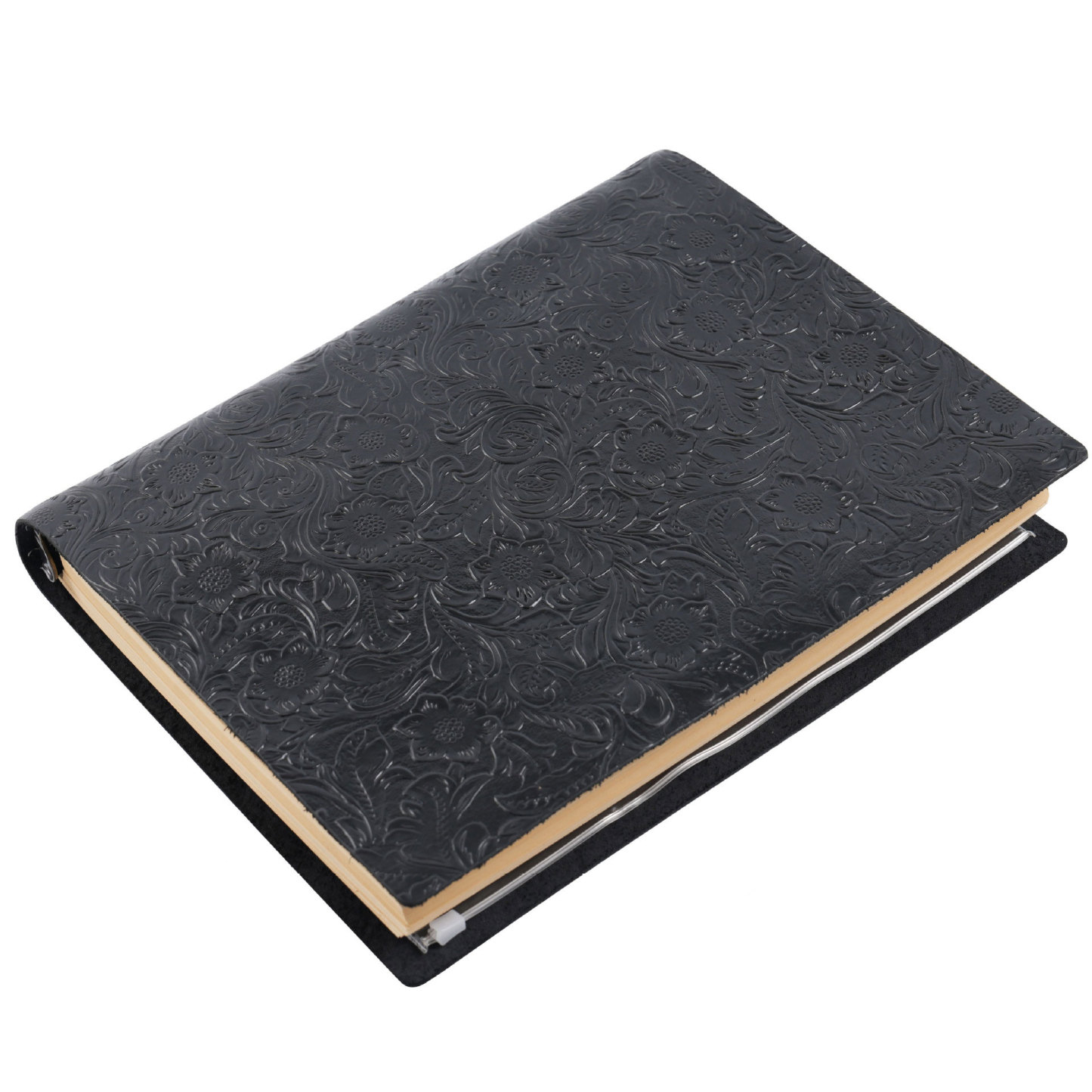 手作り の A4 9穴 バインダー 唐草 彫刻 革カバー ノート