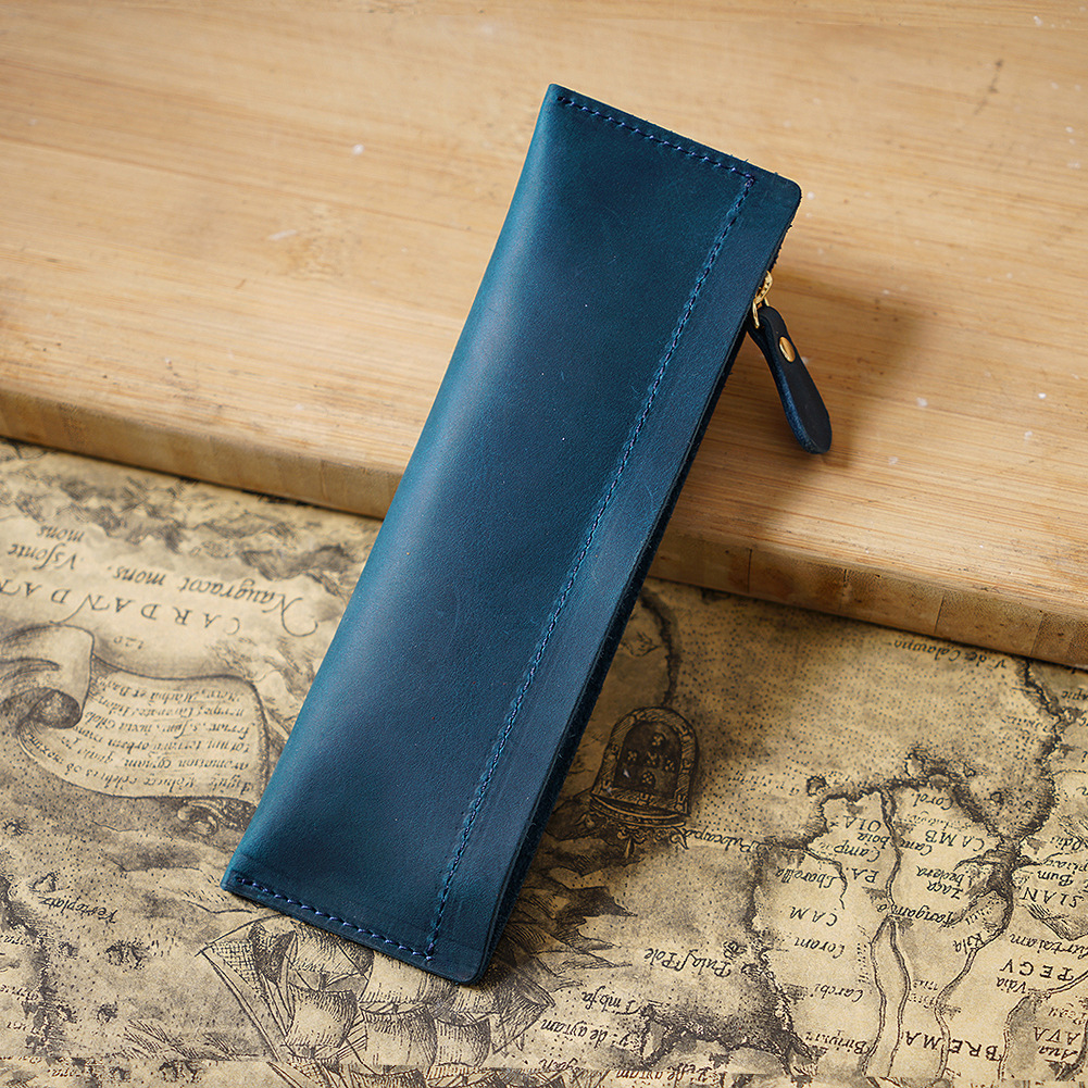 小さくてスリム 革 ペンケース ファスナー筆箱