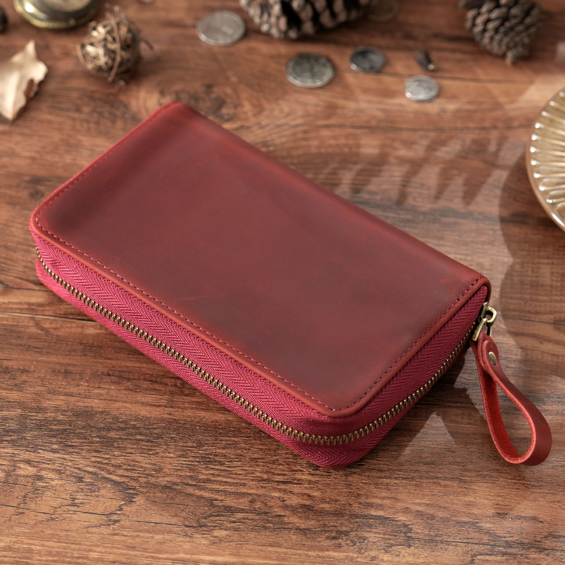 革 ペンケース 10本入れ 高級万年筆対応 ファスナー筆箱