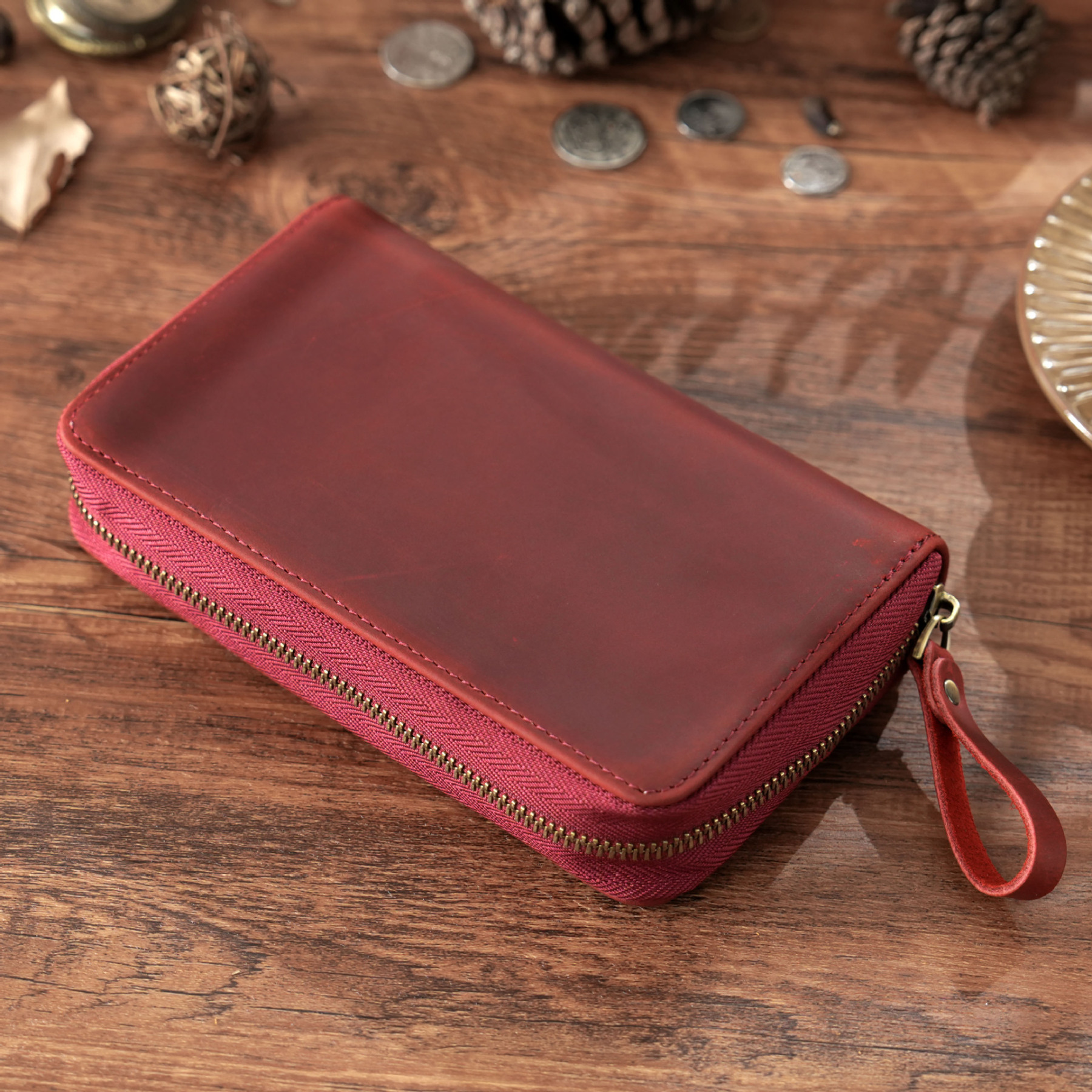 革 ペンケース 10本入れ 高級万年筆対応 ファスナー筆箱