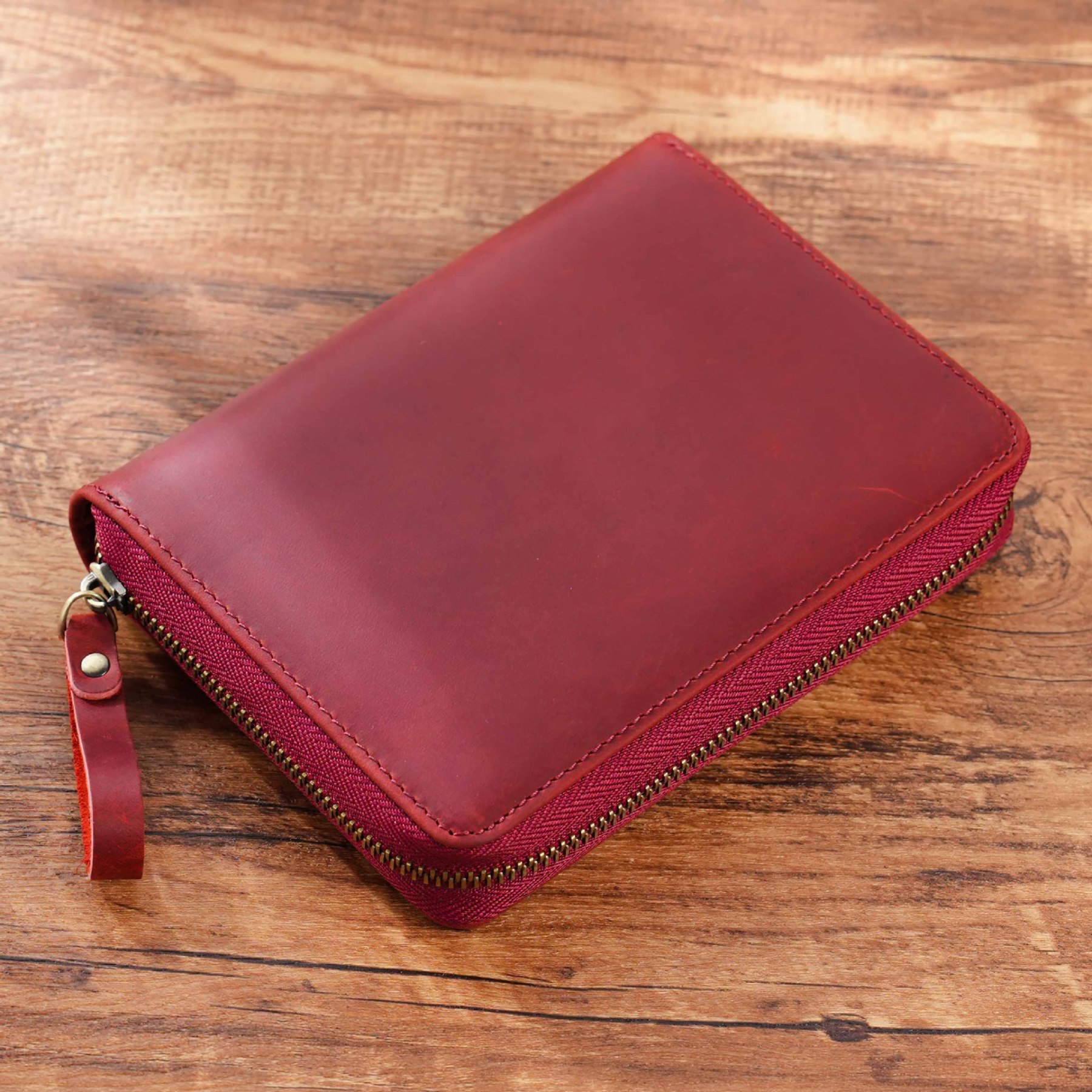 A6 革 ノート カバー 5本差し 多機能 ファスナー ペンケース