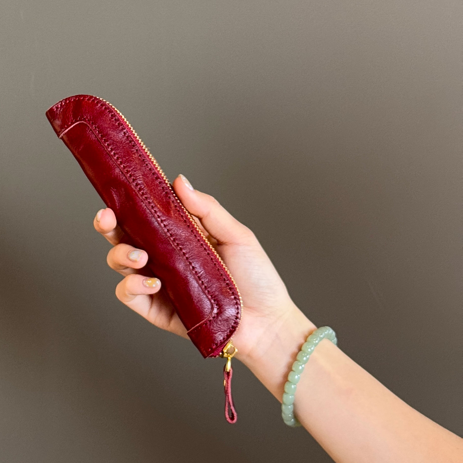 植物鞣し革 スリム ペンケース ファスナー 筆箱