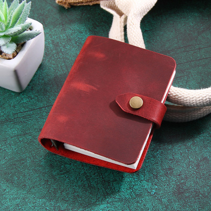 A9 3穴 バインダー メモ帳 革カバー ノート ボタン閉め