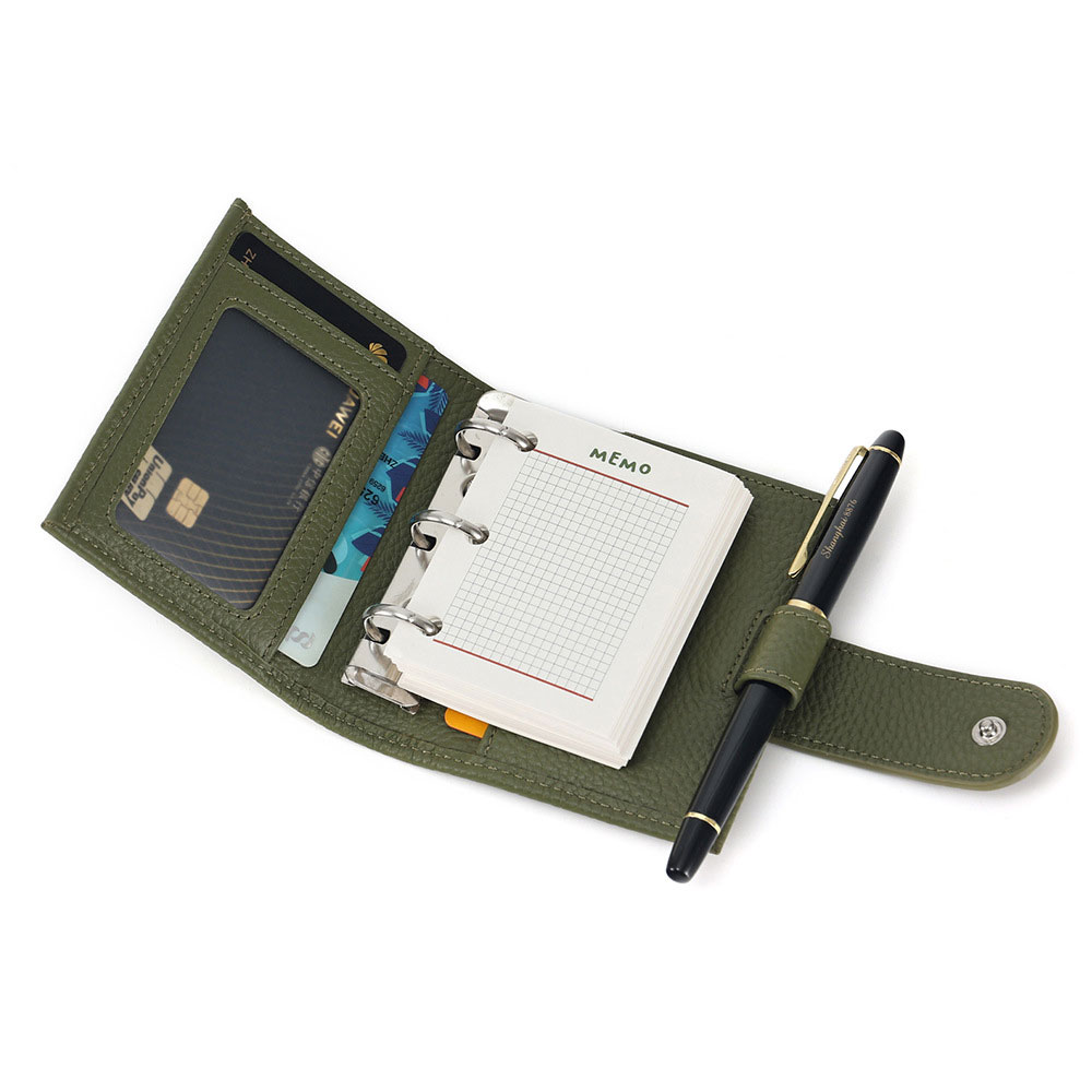 A9 3穴 バインダー 財布式 メモ帳 革カバー ノート