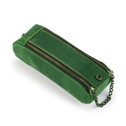 大容量 ファスナー 革 ペンケース 多機能 ペン立て付き チェンハンドル